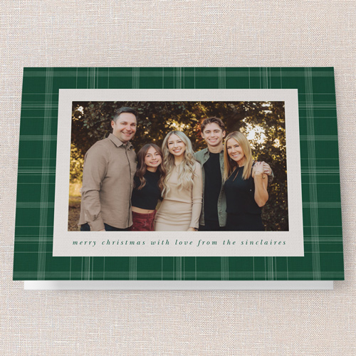 Comfortable Plaid Fringe Holiday Card, Green, 5x7 Folded, Christmas, Pearl Shimmer Cardstock, Square, Green