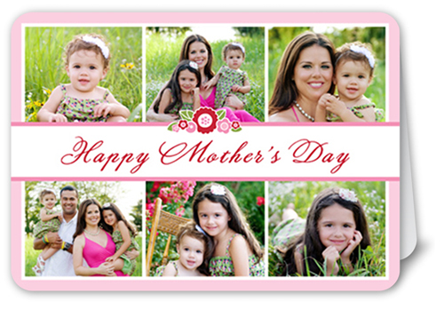 Bouquet Collage Mother's Day Card, Pink, Pearl Shimmer Cardstock, Rounded