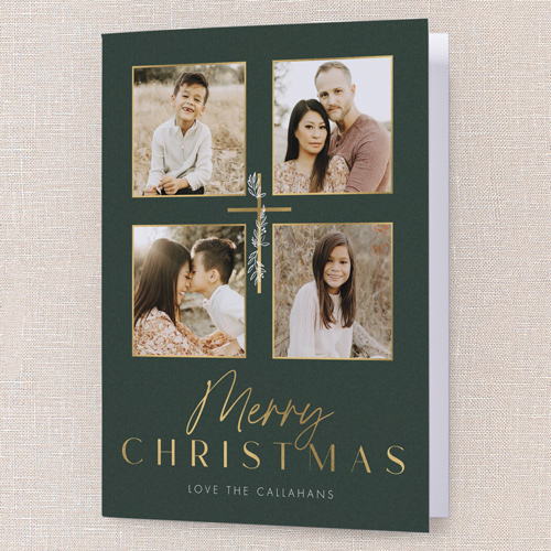 Decorated Cross Religious Christmas Card, Green, 5x7 Folded, Religious, Matte, Folded Smooth Cardstock, Square, Pine Grove