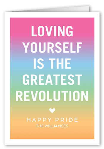 Rainbow Revolution Pride Month Greeting Card, White, 5x7 Folded, Pearl Shimmer Cardstock, Square