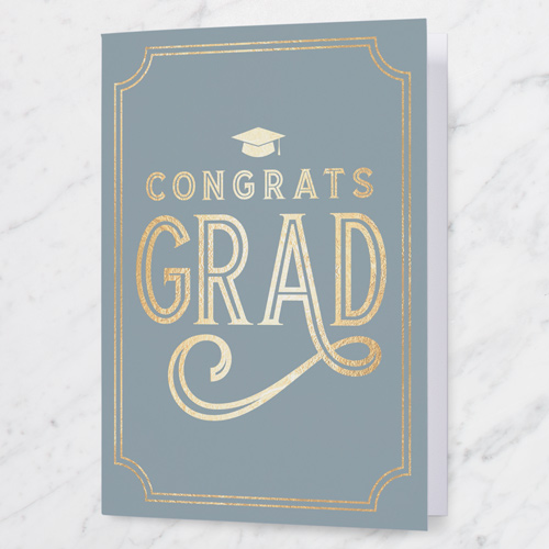 Deco Grad Graduation Greeting Card, Grey, 5x7 Folded, Pearl Shimmer Cardstock, Square