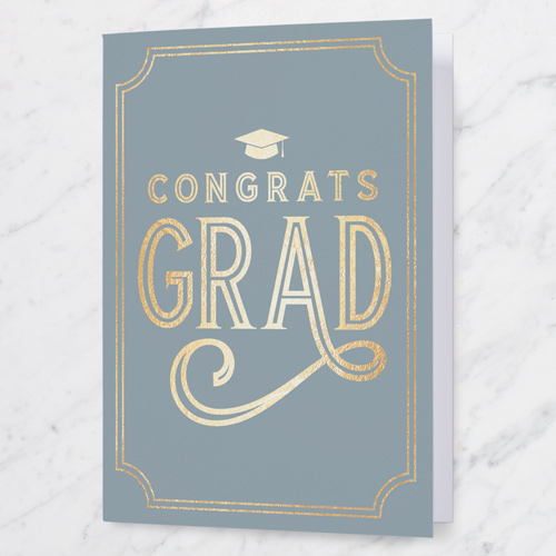 Deco Grad Graduation Greeting Card, Grey, 5x7 Folded, Pearl Shimmer Cardstock, Square, Ore