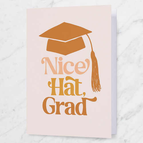 Nice Hat Graduation Greeting Card, Orange, 5x7 Folded, Pearl Shimmer Cardstock, Square
