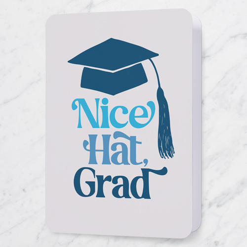 Nice Hat Graduation Greeting Card, Blue, 5x7 Folded, Pearl Shimmer Cardstock, Rounded