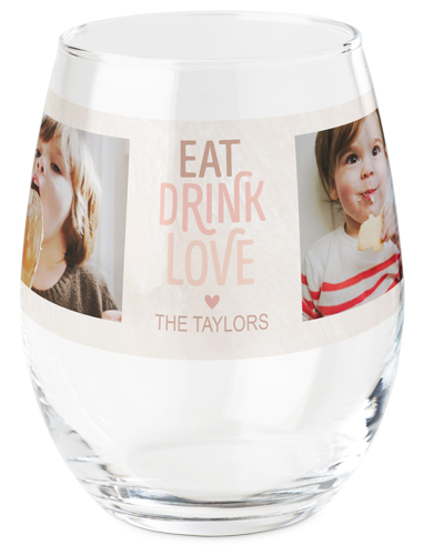 Eat Drink Love Enjoy Printed Wine Glass, Printed Wine, Set of 1, Pink