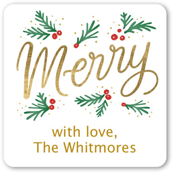 Golden Holly Party Stickers, StickersWhite