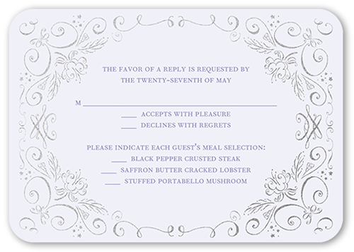 Whimsical Scrolls Wedding Response Card, Rounded Corners