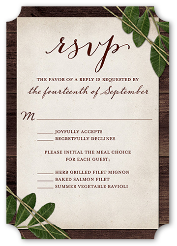 Ingrained Love Wedding Response Card, Brown, Pearl Shimmer Cardstock, Ticket