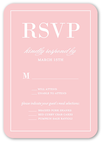 Divine Elegance Wedding Response Card, Pink, 100% Recycled Cardstock ?, Rounded