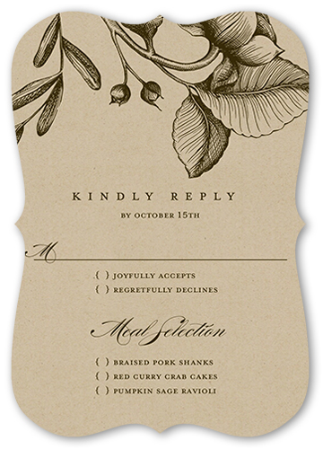 Rustic And Floral Wedding Response Card, Brown, Pearl Shimmer Cardstock, Bracket