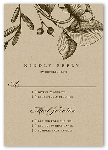 Rustic And Floral Wedding Response Card, Brown, Matte, Signature Smooth Cardstock, Square, Brown