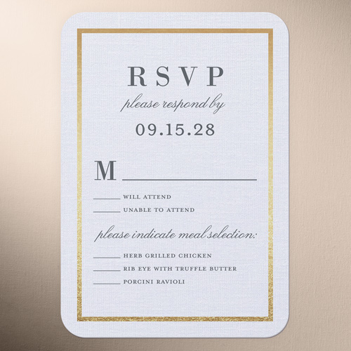 Simple Solid Frame Wedding Response Card, White, Matte, Signature Smooth Cardstock, Rounded