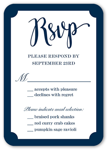 Simple Shimmer Wedding Response Card, Blue, White, Pearl Shimmer Cardstock, Rounded