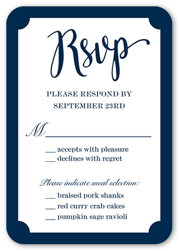 Simple Shimmer Wedding Response Card, Blue, Matte, Signature Smooth Cardstock, Rounded, Navy