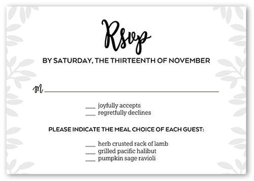 Sparkling Foliage Wedding Response Card, Black, Matte, Pearl Shimmer Cardstock, Square