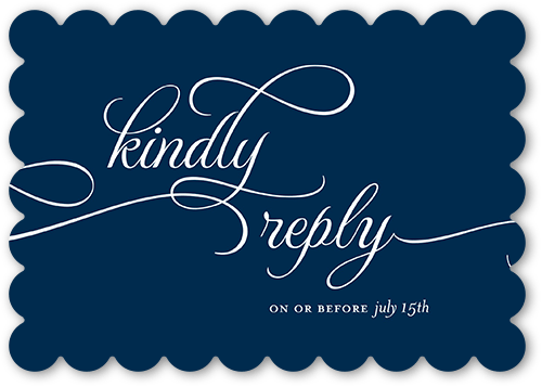 Classic Calligraphy Wedding Response Card, Blue, Matte, Signature Smooth Cardstock, Scallop