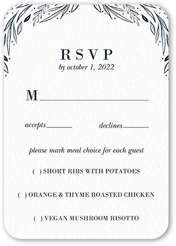 Simple Floral Frame Wedding Response Card, White, Pearl Shimmer Cardstock, Rounded