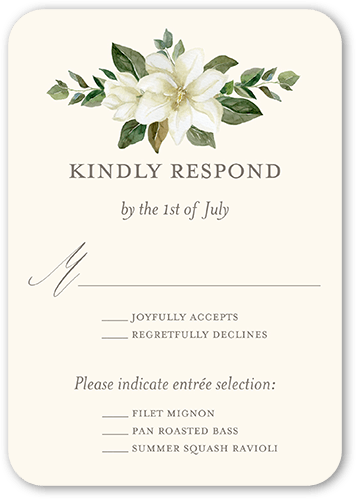 Painted Flower Wedding Response Card, Beige, 100% Recycled Cardstock , Rounded