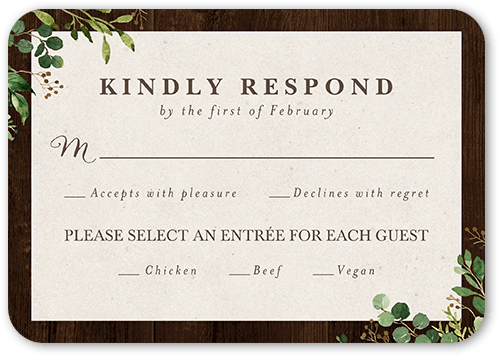 Woodgrain Floral Wedding Response Card, Brown, Matte, Signature Smooth Cardstock, Rounded