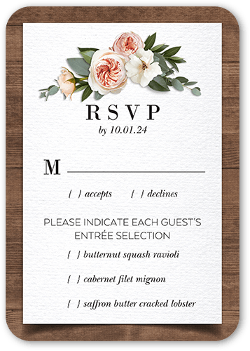 Bohemian Flowers Wedding Response Card, Brown, Pearl Shimmer Cardstock, Rounded