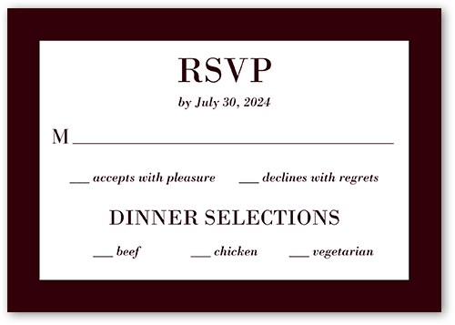 Purely Classic Wedding Response Card, Red, Matte, 100% Recycled Cardstock , Square, Garnet