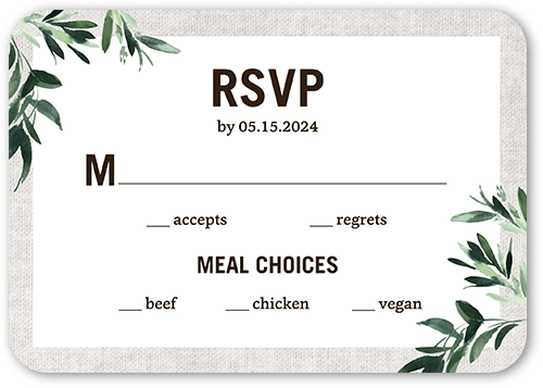 Textured Greenery Wedding Response Card, Gray, 100% Recycled Cardstock , Rounded