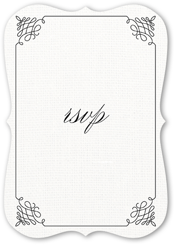 Fancy Linen Wedding Response Card, White, Pearl Shimmer Cardstock, Bracket