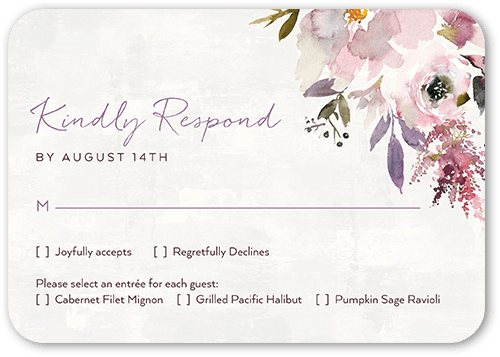 Painted Promise Wedding Response Card, Purple, Pearl Shimmer Cardstock, Rounded