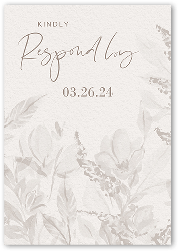 Dusty Blooms Wedding Response Card, Grey, Matte, Pearl Shimmer Cardstock, Square, Suede
