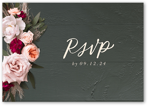 Dark Florals Wedding Response Card, Beige, Matte, Pearl Shimmer Cardstock, Square