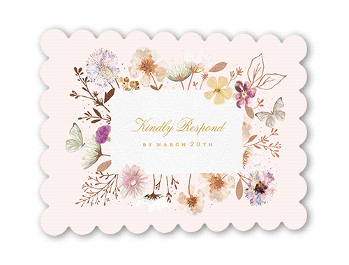 Fairy Tale Wedding Wedding Response Card, Rose Gold Foil, Pink, Pearl Shimmer Cardstock, Scallop