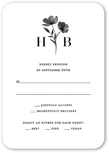 Pressed Flowers Wedding Response Card, Beige, Pearl Shimmer Cardstock, Rounded, Limestone