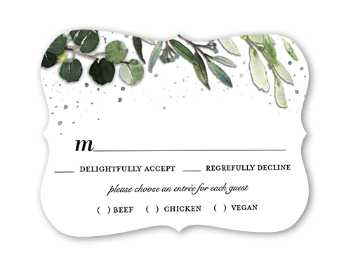 Dark Garden Wedding Response Card, Silver Foil, Grey, Pearl Shimmer Cardstock, Bracket