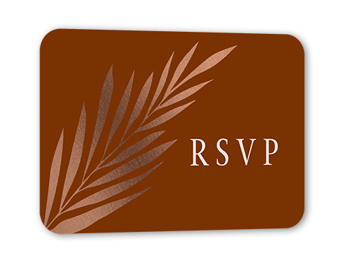 Brilliant Pampas Wedding Response Card, Rose Gold Foil, Brown, Signature Smooth Cardstock, Rounded, Chestnut