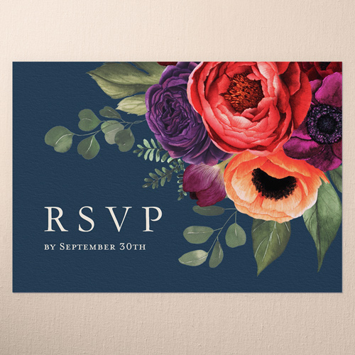 Blossom Burst Wedding Response Card, Blue, Matte, Signature Smooth Cardstock, Square, Midnight