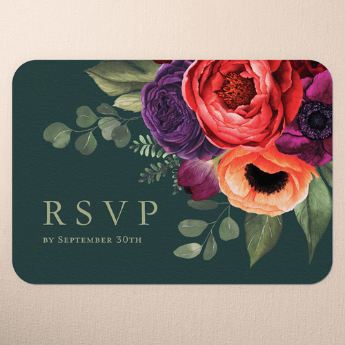 Blossom Burst Wedding Response Card, Black, Matte, Signature Smooth Cardstock, Rounded
