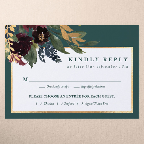 Bouquet Garland Wedding Response Card, Green, Matte, Pearl Shimmer Cardstock, Square, Seaweed