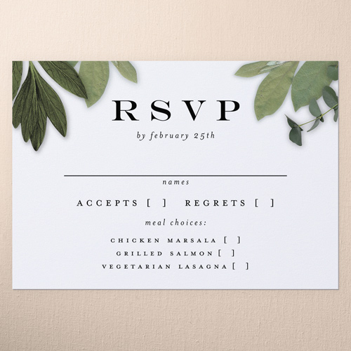 Lit Foliage Wedding Response Card, Beige, White, Matte, Signature Smooth Cardstock, Square