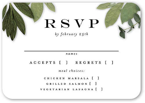 Lit Foliage Wedding Response Card, White, Pearl Shimmer Cardstock, Rounded, White