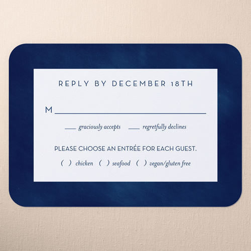 Cloudy Tints Wedding Response Card, Blue, Pearl Shimmer Cardstock, Rounded, Imperial