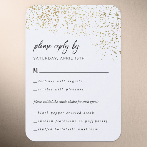 Sparks Fly Wedding Response Card, Grey, Pearl Shimmer Cardstock, Rounded, Charcoal