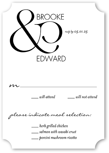 Ampersand Accent Wedding Response Card, White, Signature Smooth Cardstock, Ticket