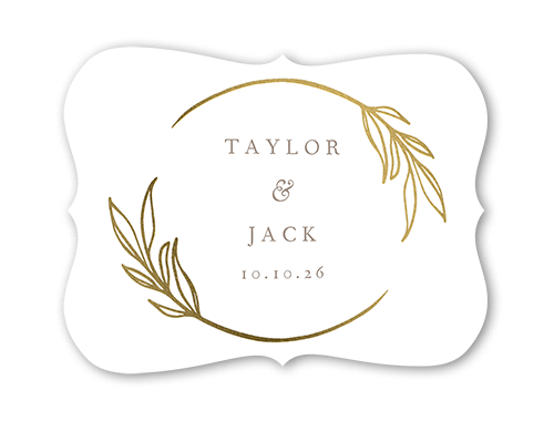 Ornate Oval Wedding Response Card, White, Gold Foil, Pearl Shimmer Cardstock, Bracket