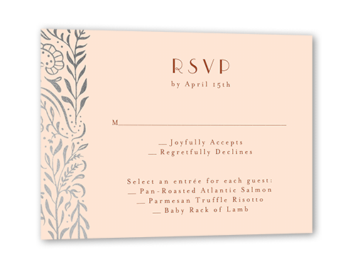 Wonderful Weave Wedding Response Card, Silver Foil, Pink, Matte, Pearl Shimmer Cardstock, Square, Chenille