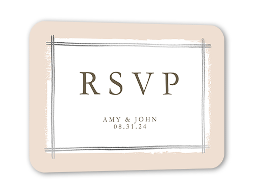 Glistening Gathering Wedding Response Card, Silver Foil, Pink, Pearl Shimmer Cardstock, Rounded