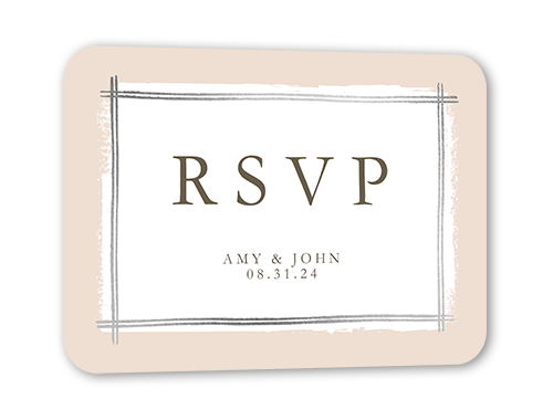 Glistening Gathering Wedding Response Card, Silver Foil, Pink, Pearl Shimmer Cardstock, Rounded, Blush