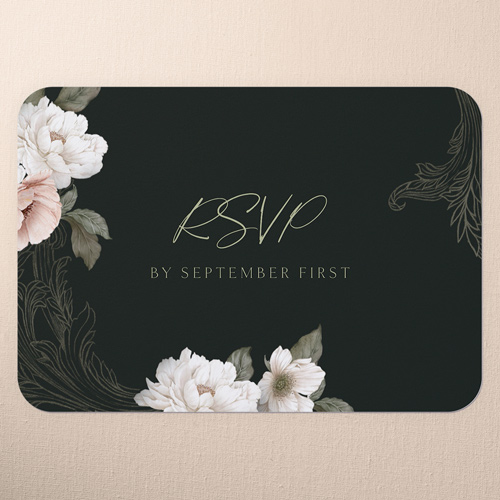 Peaceful Flowers Wedding Response Card, Black, Pearl Shimmer Cardstock, Rounded
