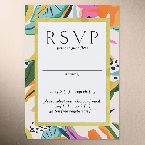 Vibrant Garden Wedding Response Card, Blue, Matte, Pearl Shimmer Cardstock, Square