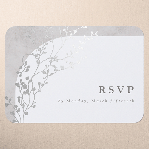 Beaming Branch Wedding Response Card, Gray, Silver Foil, Signature Smooth Cardstock, Rounded, Gray