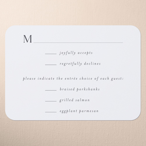 Timeless Typeface Wedding Response Card, White, Pearl Shimmer Cardstock, Rounded, White